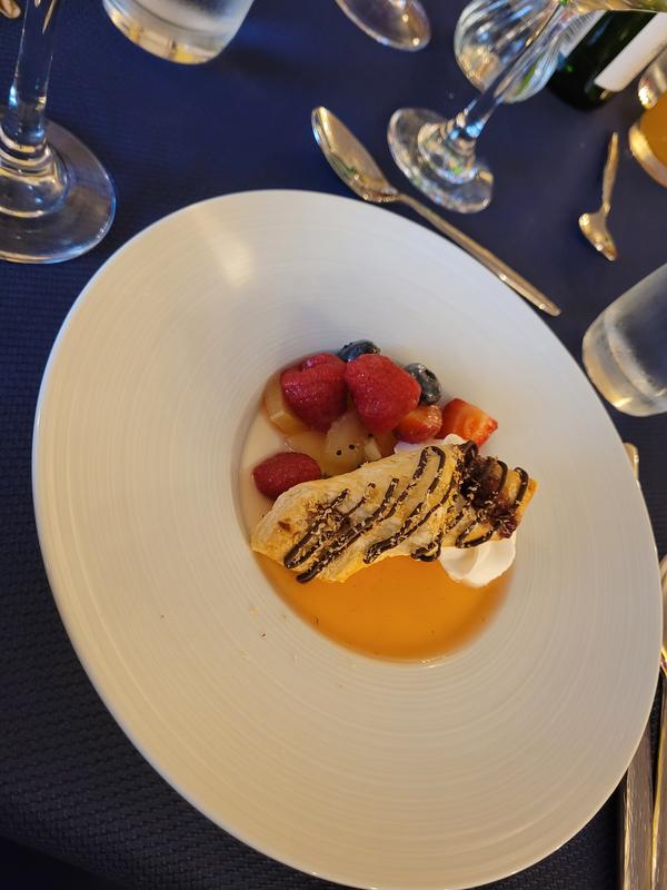 Napoleon with berries and caramel